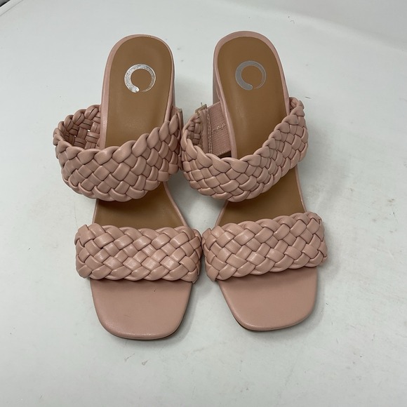 Journee Melissa Sandals Womens 8 Pink Woven Straps Block Heel Slip On Shoes - Picture 2 of 10